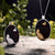 Handmade Cat and Butterfly Black Agate Pendant
