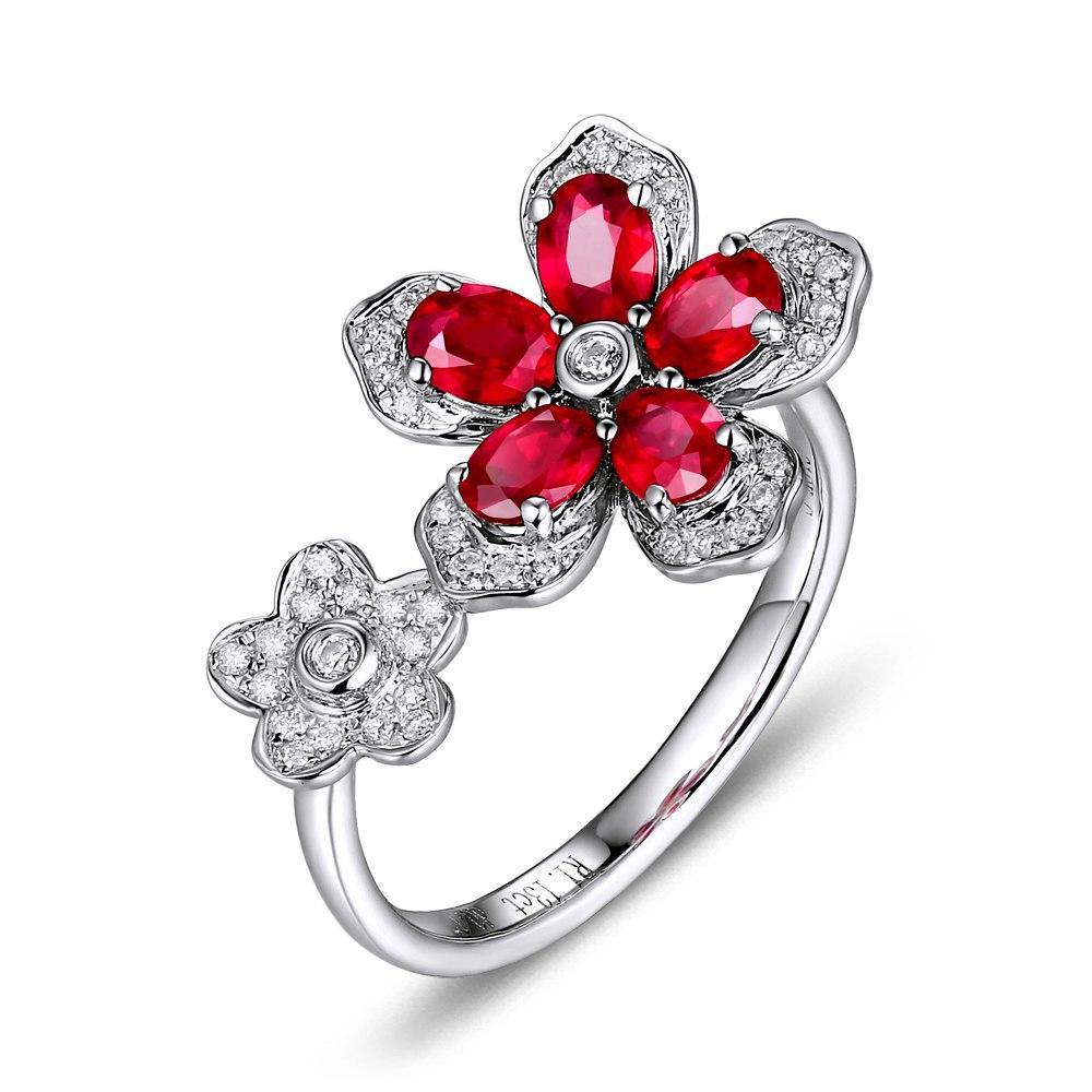 18K White Gold Ruby & Diamond Flower Ring – Vintage Creators
